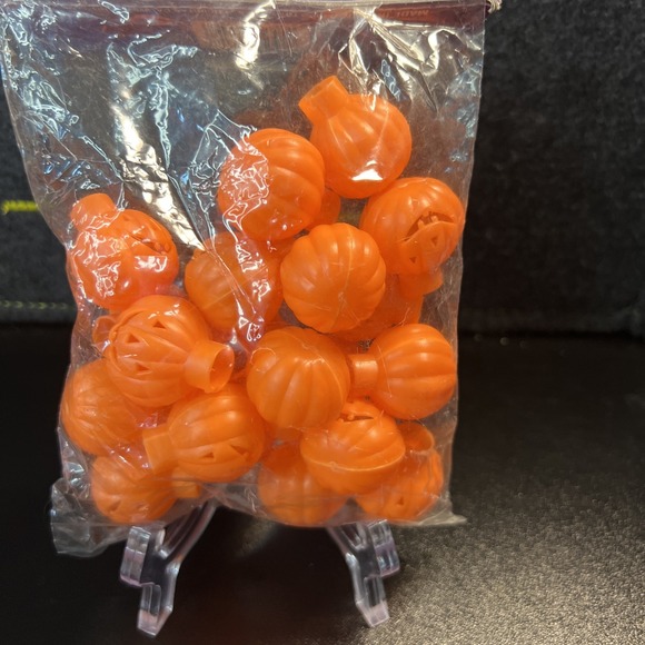 NEW Vtg Halloween JACK O LANTERN Orange Pumpkin Mini Light Snap on Covers 20pack - Picture 3 of 5